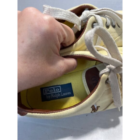 Polo Ralph Lauren Yellow Vaughn Sneakers Canvas Lace-Up Tennis Shoes Mens - Picture 8 of 11
